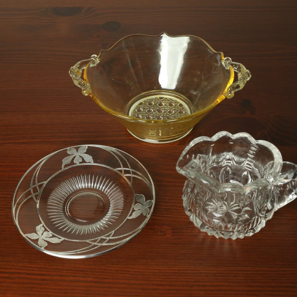 Depression Glass grouping - Lead glass crystal creamer plus more.......
